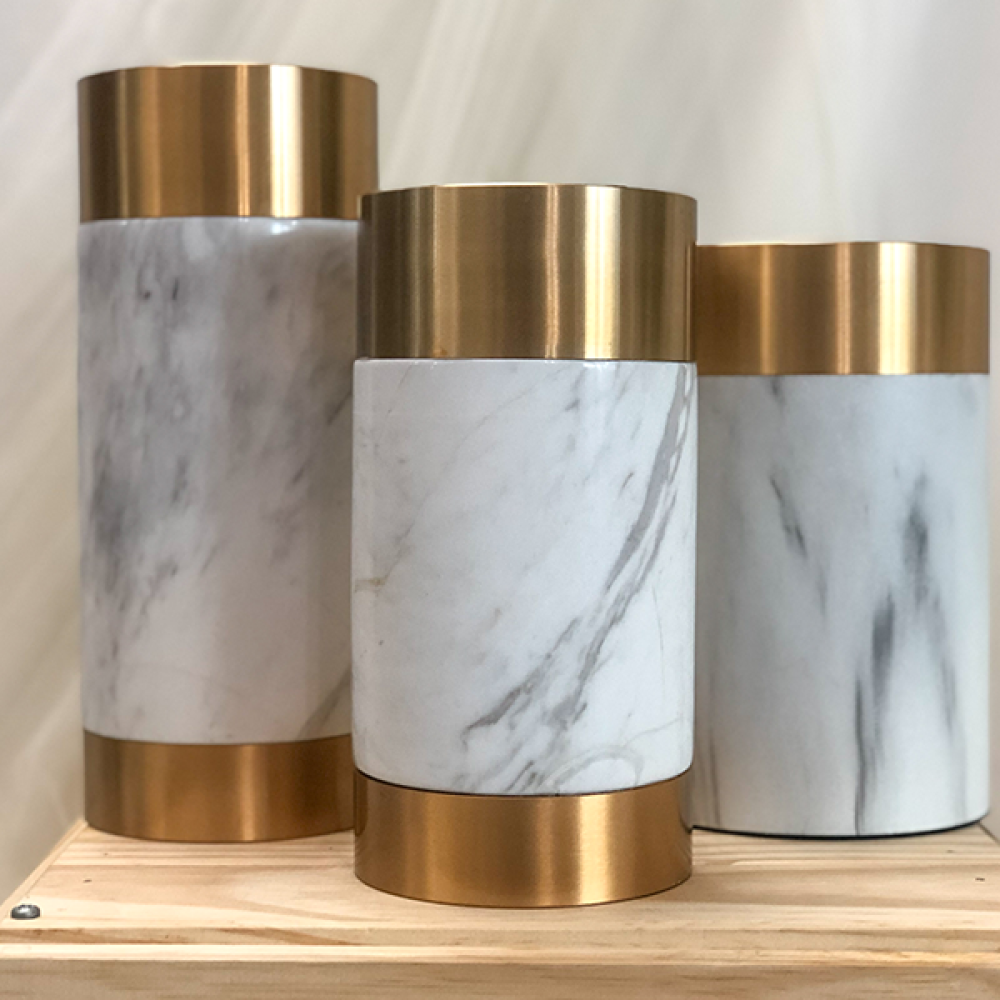 Marble vases with gold rims